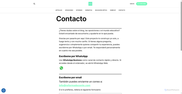 Security scan screenshot of https://reformadocente.com/contact/