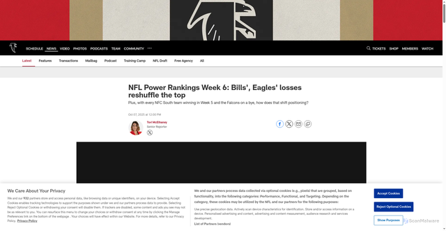 Security scan screenshot of https://www.atlantafalcons.com/news/nfl-power-rankings-week-6-bills-eagles-falcons-bucs-jaguars