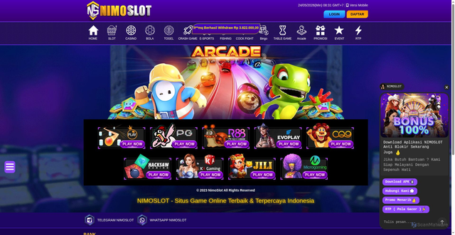Security scan screenshot of https://nimolove.site/desktop/game/arcade/rich88