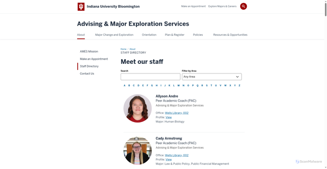 Security scan screenshot of https://ames.indiana.edu/about/staff-directory.html