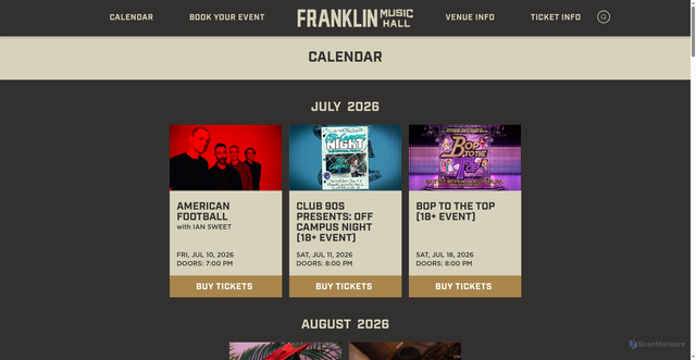 Security scan screenshot of https://www.franklinmusichall.com/calendar/