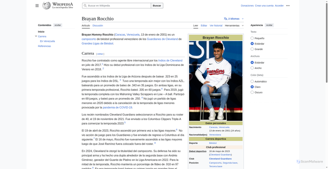 Security scan screenshot of https://es.wikipedia.org/wiki/Brayan_Rocchio