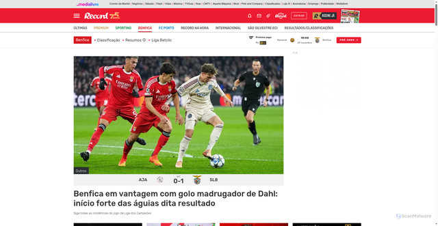 Security scan screenshot of https://www.record.pt/futebol/futebol-nacional/liga-betclic/benfica?ref=HP_Menu