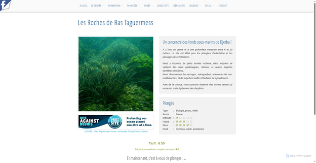 Security scan screenshot of http://djerba-plongee.fr/index.php?page=plongee-roche-ras-taguermess