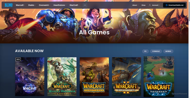 Security scan screenshot of https://www.blizzard.com/games