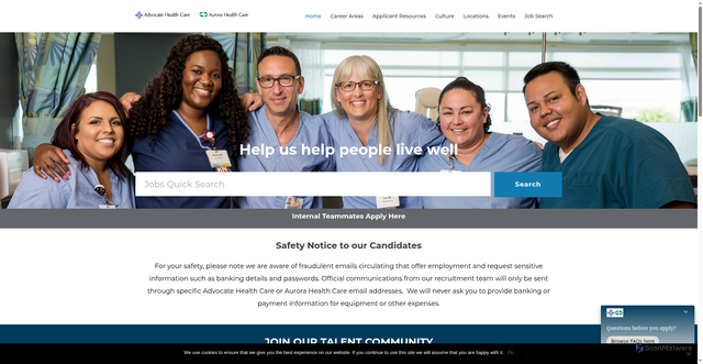 Security scan screenshot of https://careers.aah.org/