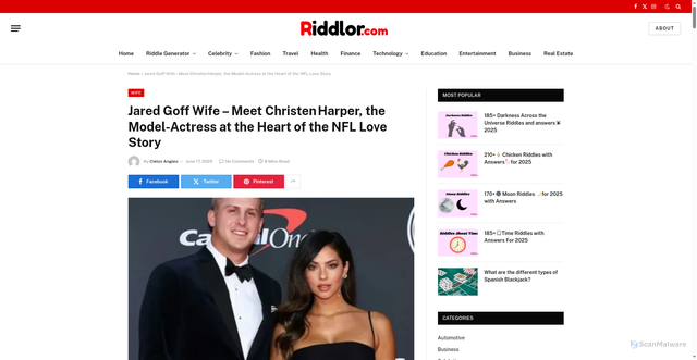 Security scan screenshot of https://riddlor.com/jared-goff-wife/