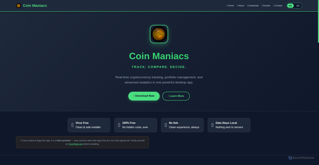 Security scan screenshot of https://coinmaniacs-631bytpnlw.edgeone.app/