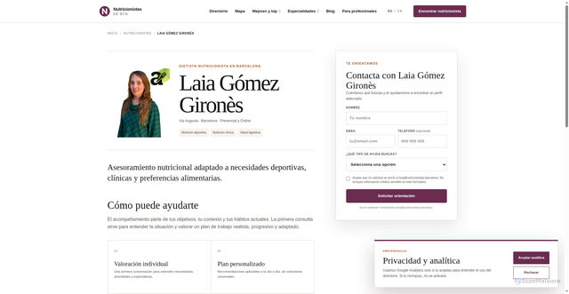 Security scan screenshot of https://nutricionistas.barcelona/nutricionistas/laia-gomez-girones