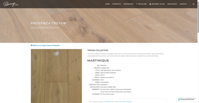 Security scan screenshot of https://provenzafloors.com/hardwood/detail?sku=PRO2518&color=Martinique&collection=Tresor