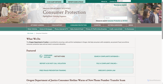 Security scan screenshot of https://www.doj.state.or.us/consumer-protection/