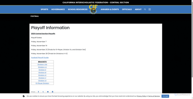 Security scan screenshot of https://cifcs.org/sports/fball/playoffs