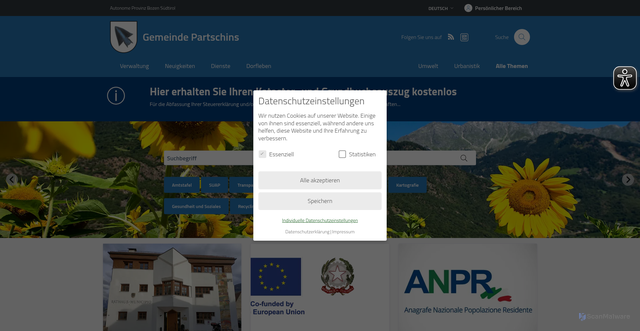 Security scan screenshot of https://www.comune.parcines.bz.it/de