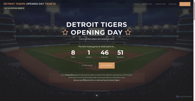 Security scan screenshot of https://www.detroittigersopeningday.com/