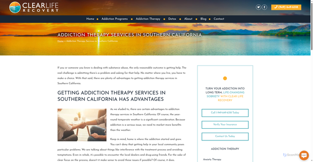 Security scan screenshot of https://clearliferecovery.com/addiction-therapy-services-in-southern-california/