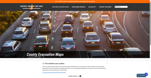 Security scan screenshot of https://centraloregonfire.org/county-evacuation-maps/