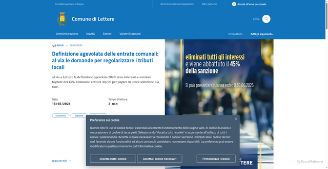 Security scan screenshot of https://www.comune.lettere.na.it