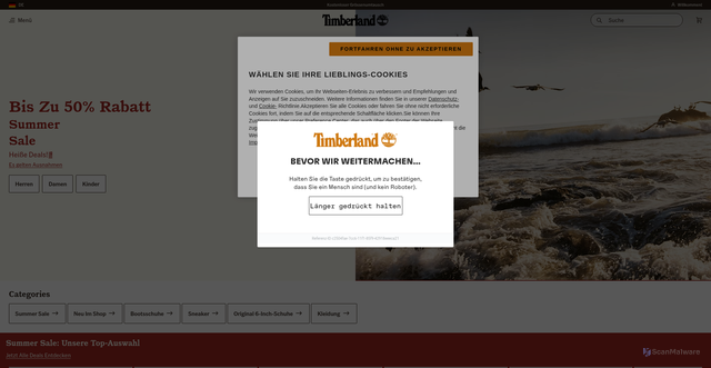 Security scan screenshot of https://www.timberland.com