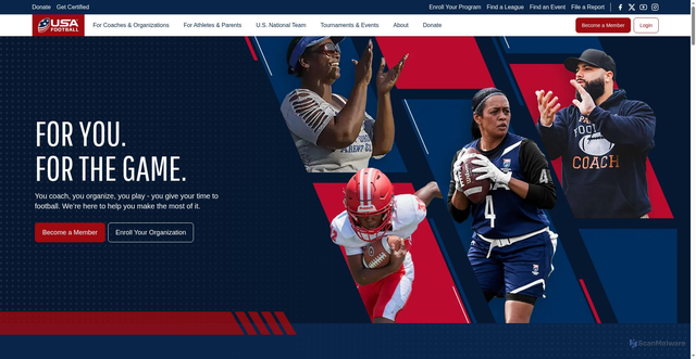 Security scan screenshot of https://usafootball.com