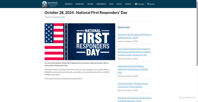 Security scan screenshot of https://www.cityofsanrafael.org/october-28-2024-national-first-responders-day/