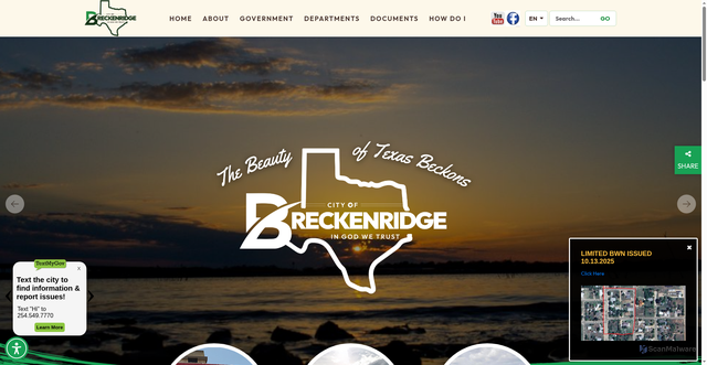 Security scan screenshot of https://breckenridgetx.gov/