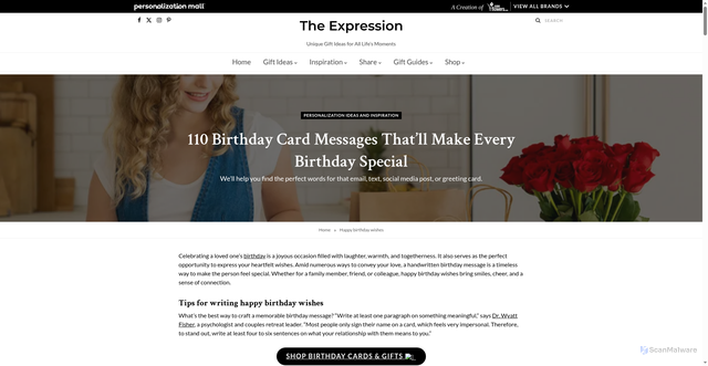 Security scan screenshot of https://blog.personalizationmall.com/inspiration/birthday-wishes