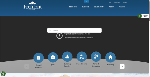 Security scan screenshot of https://www.fremont.gov/