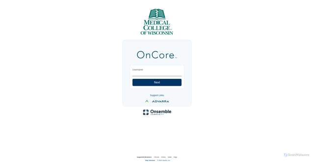 Security scan screenshot of https://mcw-oncore.advarracloud.com