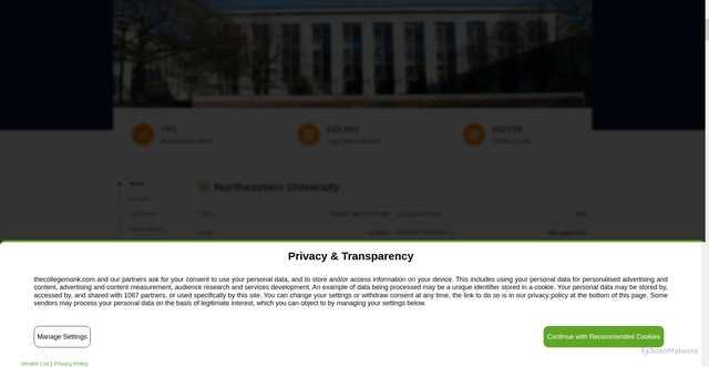 Security scan screenshot of https://www.thecollegemonk.com/colleges/northeastern-university