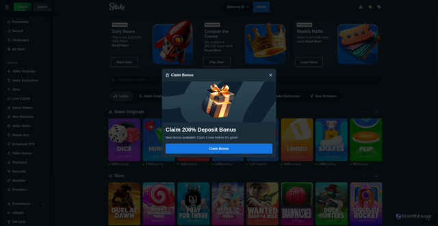 Security scan screenshot of http://playstakebonus.net/