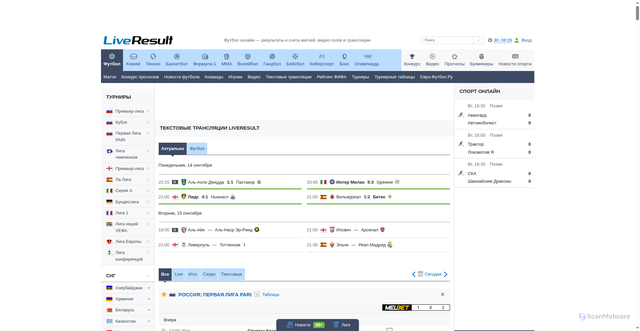 Security scan screenshot of https://www.liveresult.ru