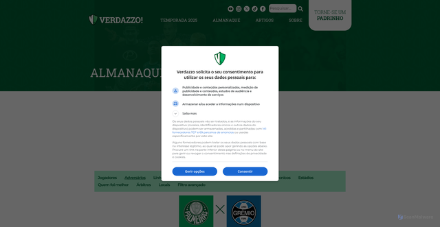 Security scan screenshot of https://www.verdazzo.com.br/adversarios/gremio/