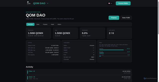 Security scan screenshot of https://dao.qomx.io/