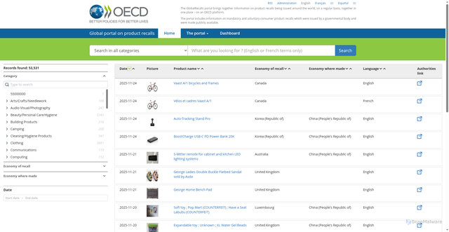 Security scan screenshot of https://globalrecalls.oecd.org/