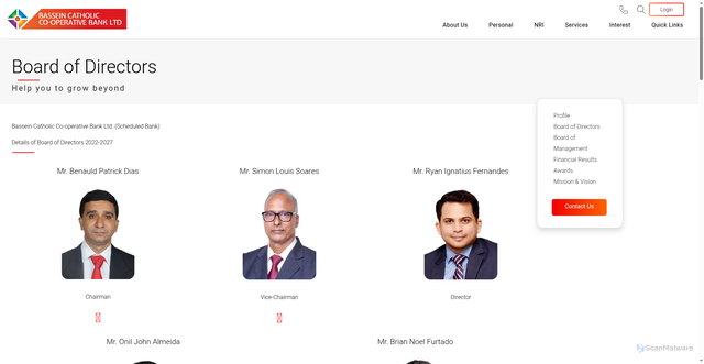 Security scan screenshot of https://bccb.bank.in/about/board-of-directors/