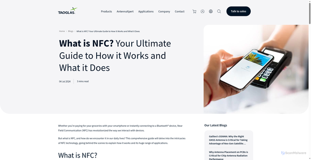 Security scan screenshot of https://www.taoglas.com/blogs/what-is-nfc-guide-to-how-it-works-and-what-it-does/
