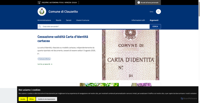 Security scan screenshot of https://www.comune.clauzetto.pn.it