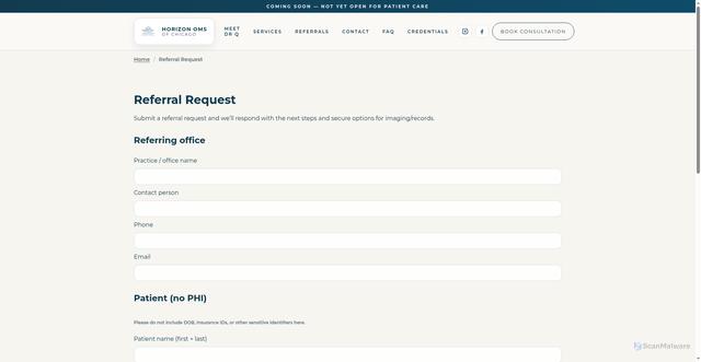 Security scan screenshot of https://horizonoms.pages.dev/referral-request