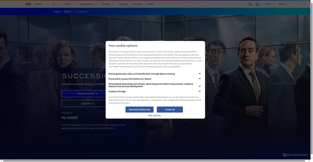 Security scan screenshot of https://www.sky.com/watch/succession