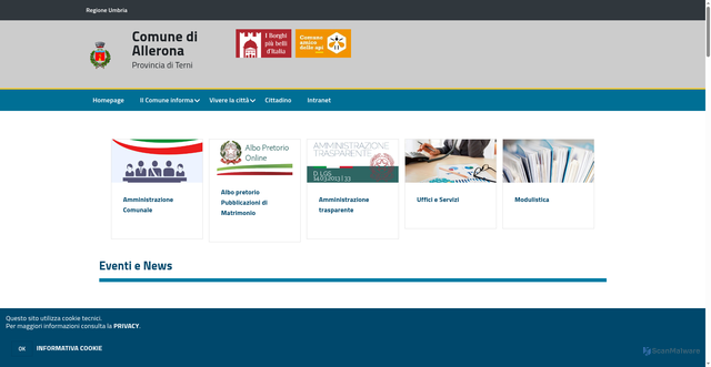 Security scan screenshot of https://www.comune.allerona.tr.it