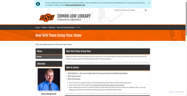 Security scan screenshot of https://info.library.okstate.edu/nyt