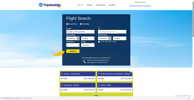 Security scan screenshot of https://www.tripsinsider.com/flights/