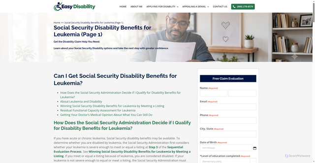 Security scan screenshot of https://easydisability.com/leukemia/