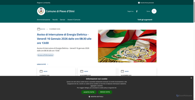 Security scan screenshot of https://www.comune.pievedolmi.cr.it/it