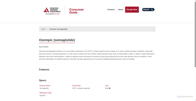 Security scan screenshot of https://consumerguide.diabetes.org/products/semaglutide-1