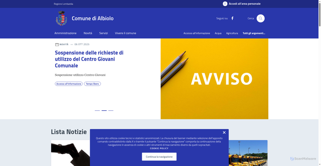 Security scan screenshot of https://comune.albiolo.co.it/