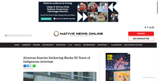 Security scan screenshot of https://nativenewsonline.net/sovereignty/alcatraz-sunrise-gathering-marks-50-years-of-indigenous-activism