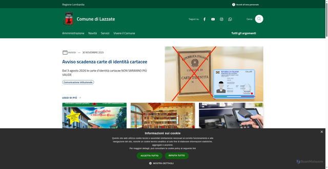 Security scan screenshot of https://www.comune.lazzate.mb.it/it