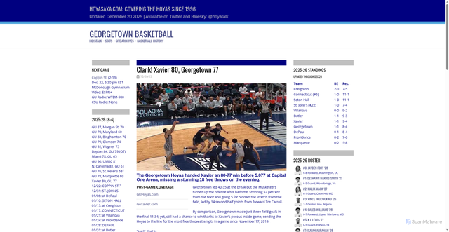 Security scan screenshot of https://www.hoyasaxa.com/sports/bball.htm