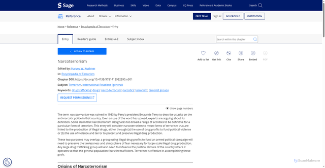 Security scan screenshot of https://sk.sagepub.com/ency/edvol/terrorism/chpt/narcoterrorism